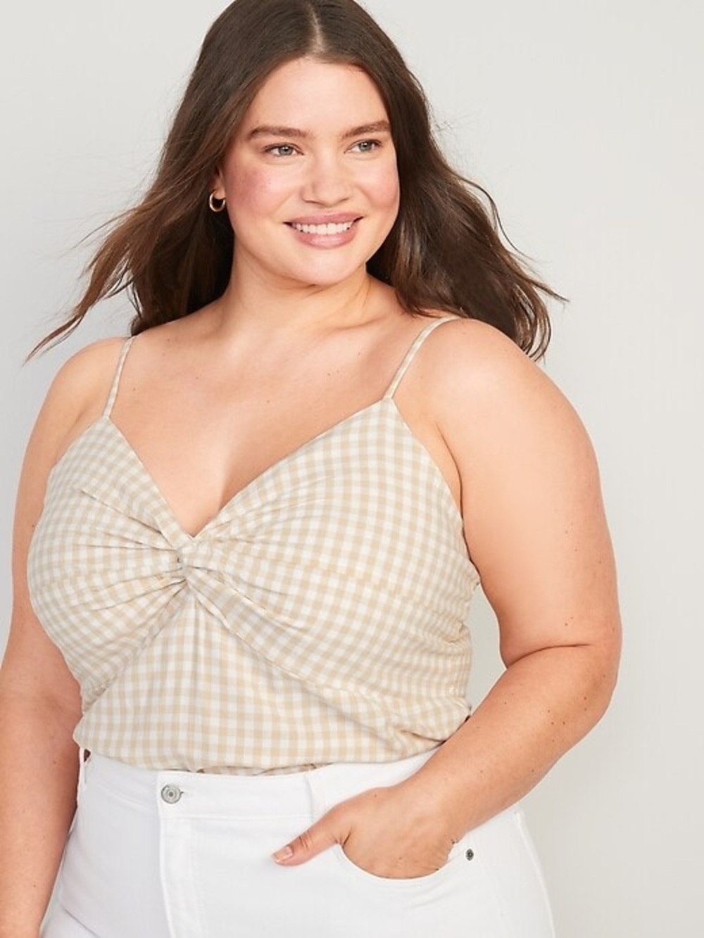 NWOT Old Navy Beige Gingham Twist-Front Cami